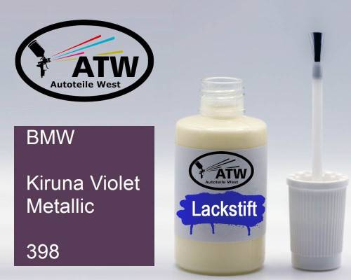 BMW, Kiruna Violet Metallic, 398: 20ml Lackstift, von ATW Autoteile West.